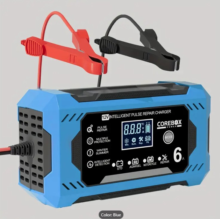 COREBOX 12V 6A Smart Battery Charger with LCD Display